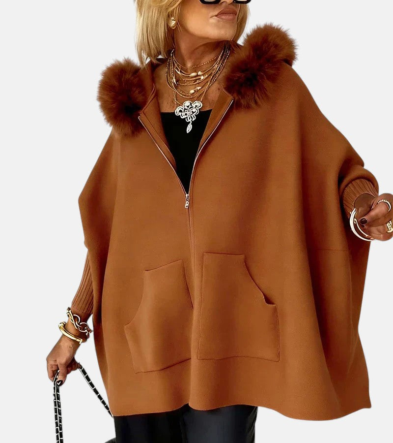 Women's casual hooded coat relaxed silhouette soft structured everyday warmth flattering draped design
