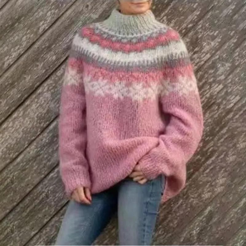 Women's Fair Isle crewneck jumper cozy knit sweater with iconic yoke pattern in classic seasonal hues