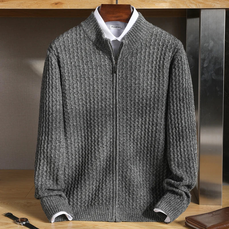 Fairmont ivory cashmere sweater tailored fit with artisanal textured knit detail