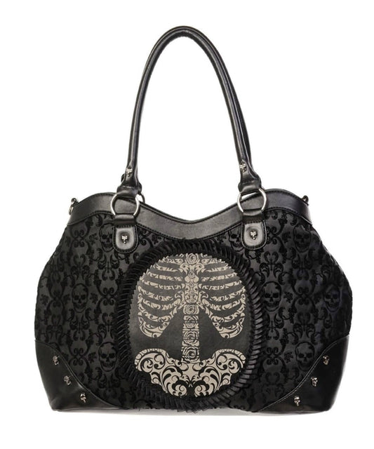 Sac fourre-tout tendance en similicuir noir à rivets et jacquard - Wavlynn