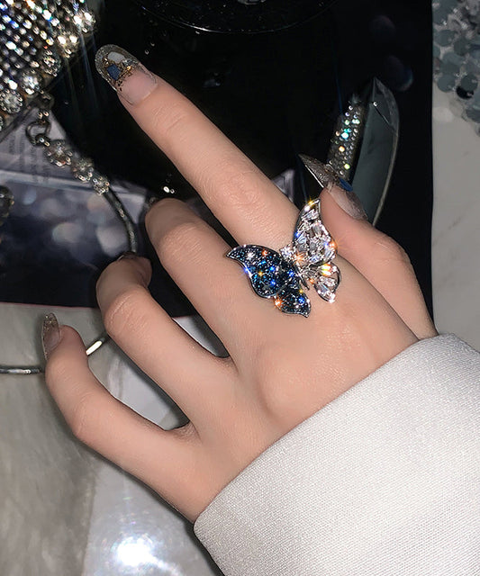 Bagues papillon en alliage bleu tendance avec zircon - Wavlynn