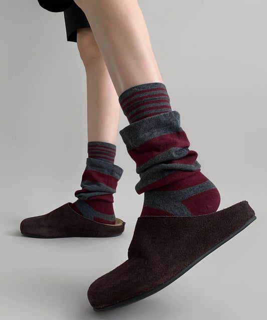 Chaussettes mi-mollet à rayures colorées effet deux-pièces - Wavlynn