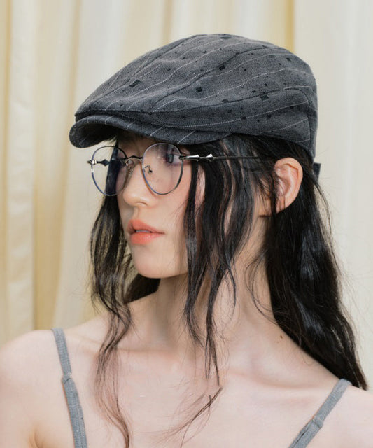 Chapeau breton fin à rayures gris foncé tendance - Wavlynn