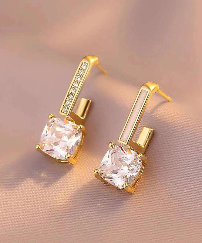 Boucles d'oreilles asymétriques en or et zircon, aiguilles en argent 925 - Wavlynn