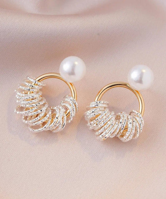 Boucles d'oreilles créoles tendance en alliage de cuivre doré et perles - Wavlynn