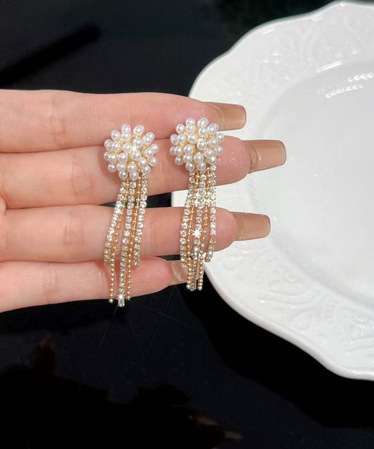 Boucles d'oreilles pendantes à pampilles en alliage de cuivre doré et zircon - Wavlynn