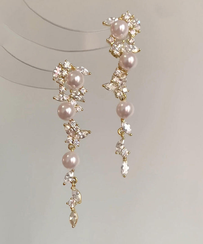 Boucles d'oreilles pendantes à pampilles papillon en perles surdorées en cuivre doré - Wavlynn