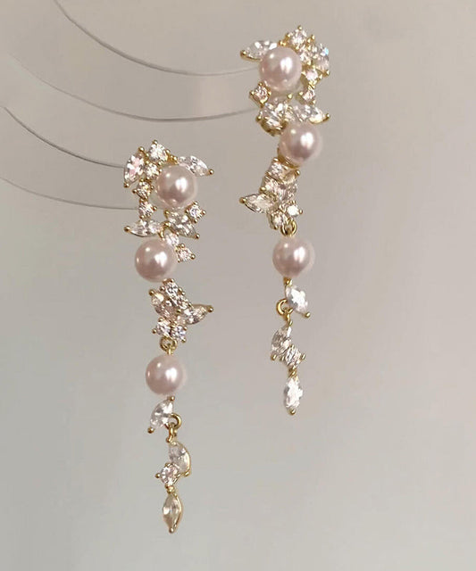 Boucles d'oreilles pendantes à pampilles papillon en perles surdorées en cuivre doré - Wavlynn