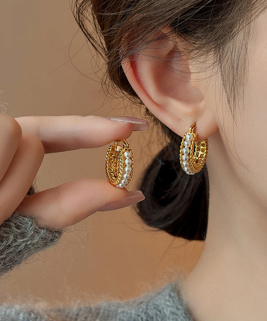 Boucles d'oreilles créoles en or, cuivre et perles, style tendance - Wavlynn