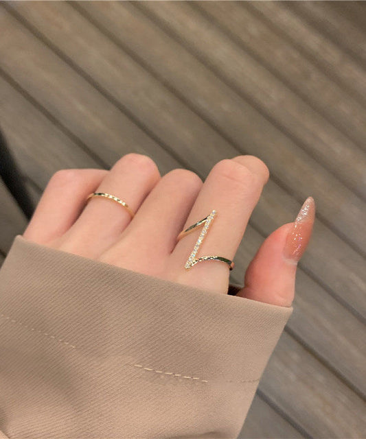 Ensemble de deux bagues ouvertes tendance en or, cuivre et zircon - Wavlynn