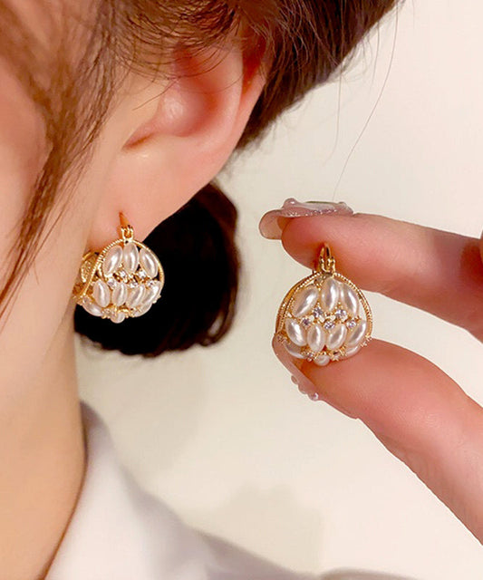 Boucles d'oreilles créoles tendance en or, cuivre, zircon et perles - Wavlynn