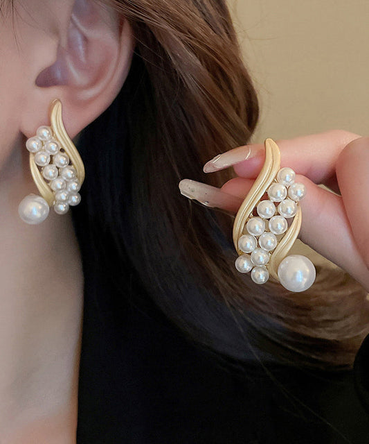 Boucles d'oreilles créoles tendance en alliage d'or et d'argent sterling avec perles - Wavlynn
