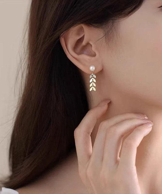 Boucles d'oreilles à tige en argent sterling doré et perles en forme d'oreille de blé - Wavlynn