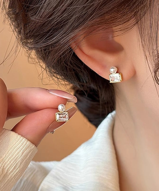 Boucles d'oreilles à tige en argent sterling doré et perles - Wavlynn