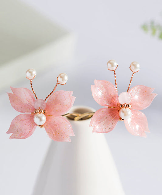 Épingle à cheveux papillon en alliage de cuivre rose tendance avec glaçage coloré perlé - Wavlynn