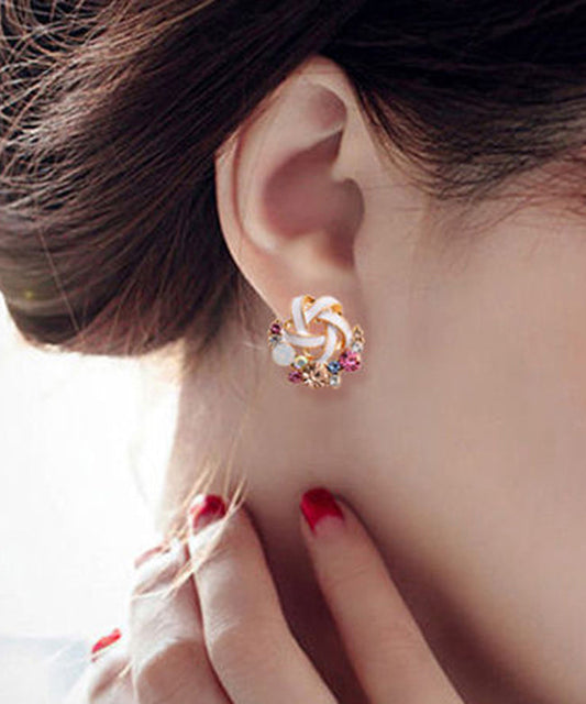 Boucles d'oreilles à tige florales en alliage de zircon arc-en-ciel tendance - Wavlynn