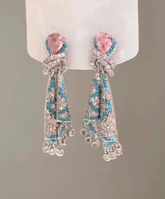Boucles d'oreilles pendantes à pampilles en soie et zircon arc-en-ciel - Wavlynn