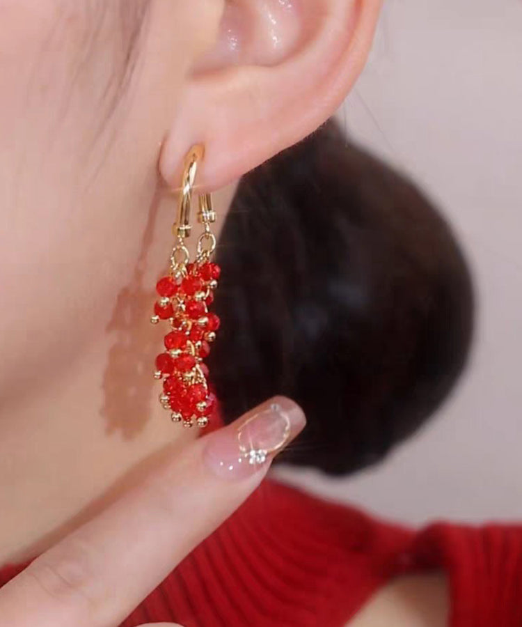 Boucles d'oreilles créoles tendance en alliage de cuivre rouge avec perles - Wavlynn