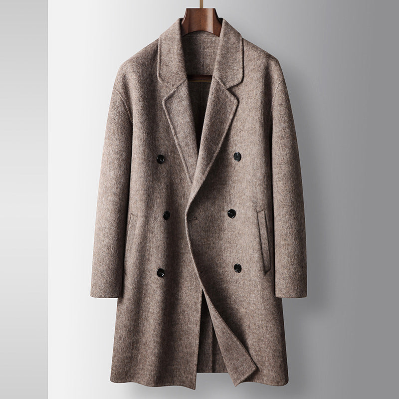 Felix Grant premium double-breasted wool coat, tailored silhouette in rich neutral tone for winter