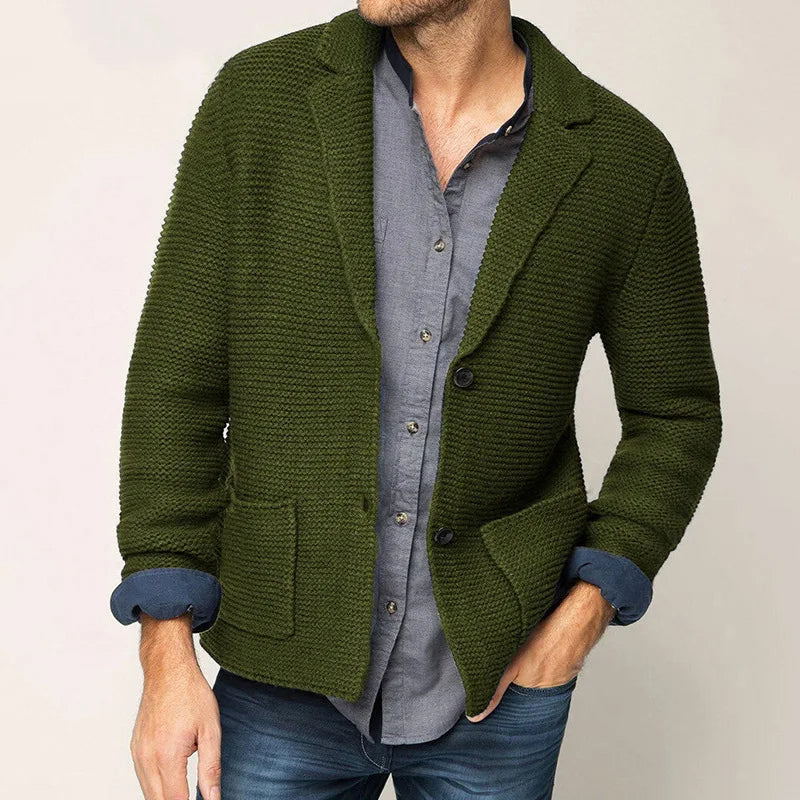 Felix Grant classic knit cardigan in muted tones with button closure and side pockets