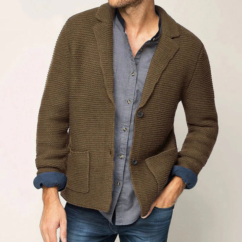 Felix Grant classic knit cardigan in muted tones with button closure and cozy polyester blend