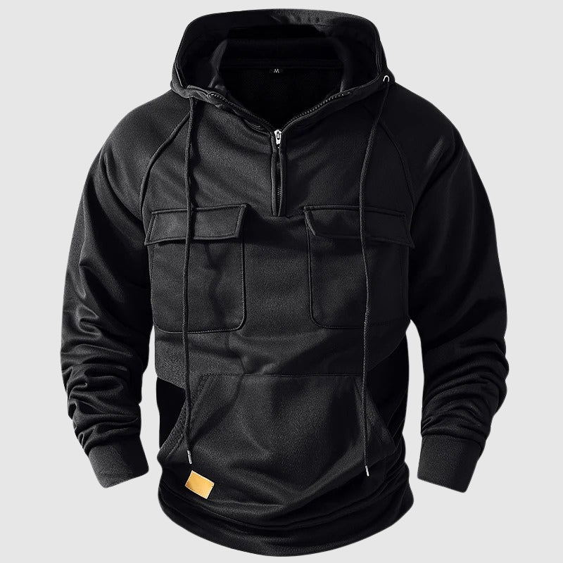 Felix Grant cotton hoodie with zip neck closure and multiple pockets for relaxed everyday style