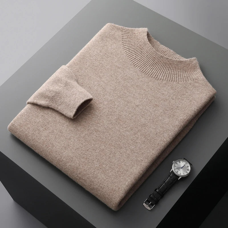 Felix Grant cream premium wool sweater with ribbed half-turtleneck collar, extra-fine luxurious knit