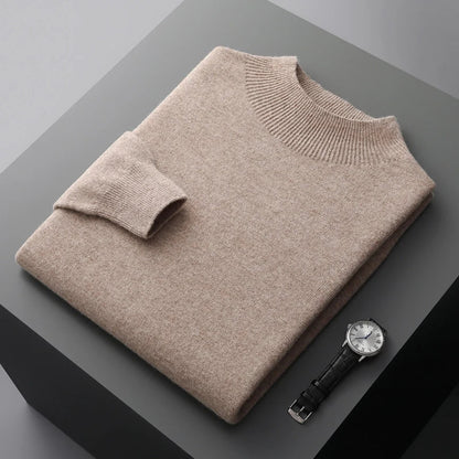 Felix Grant cream premium wool sweater with ribbed half-turtleneck collar, extra-fine luxurious knit