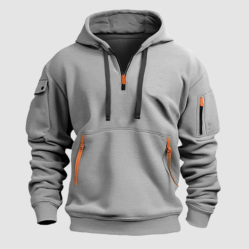 Felix Grant grey essential sweatshirt loose fit with multi-pocket design and sleek hood