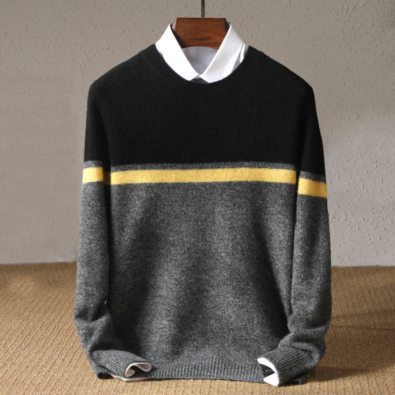 Felix Grant Richmond wool crewneck sweater with striped pattern and ribbed hem for formal style