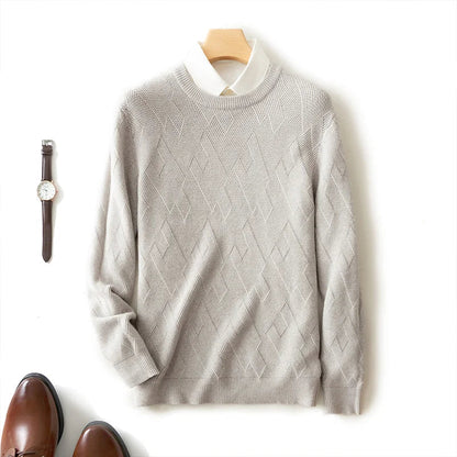 Felix Grant Tivoli knitted pullover with geometric texture, ribbed cuffs, round neck wool blend