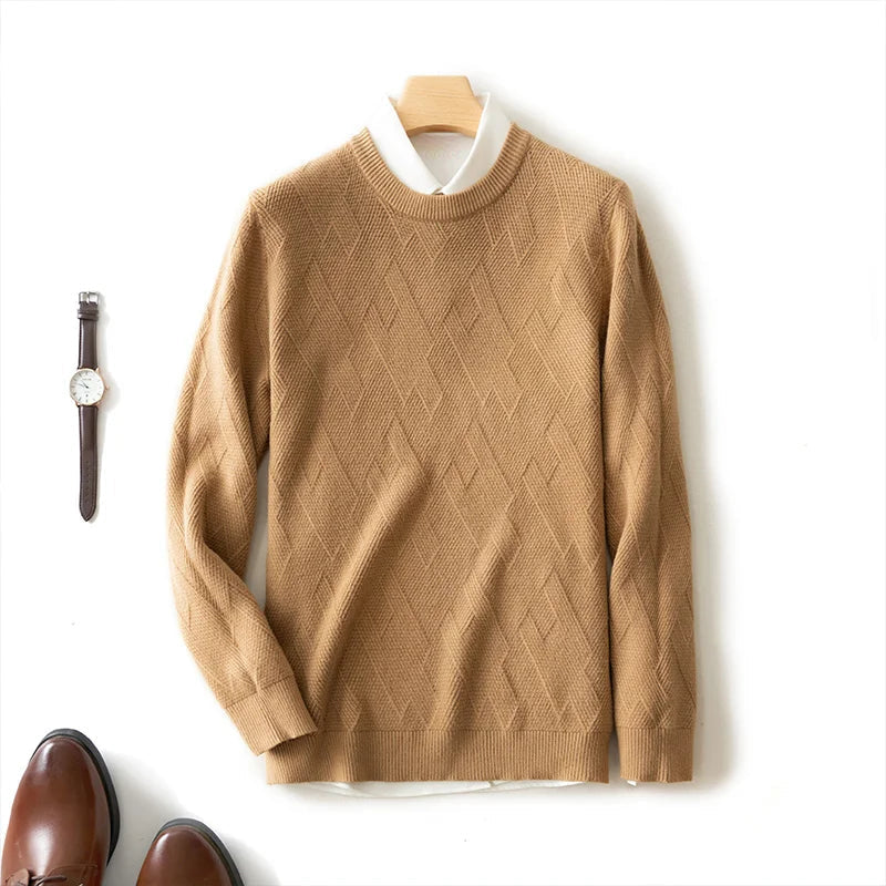 Felix Grant Tivoli knitted pullover with geometric texture, ribbed cuffs, and round neck wool blend