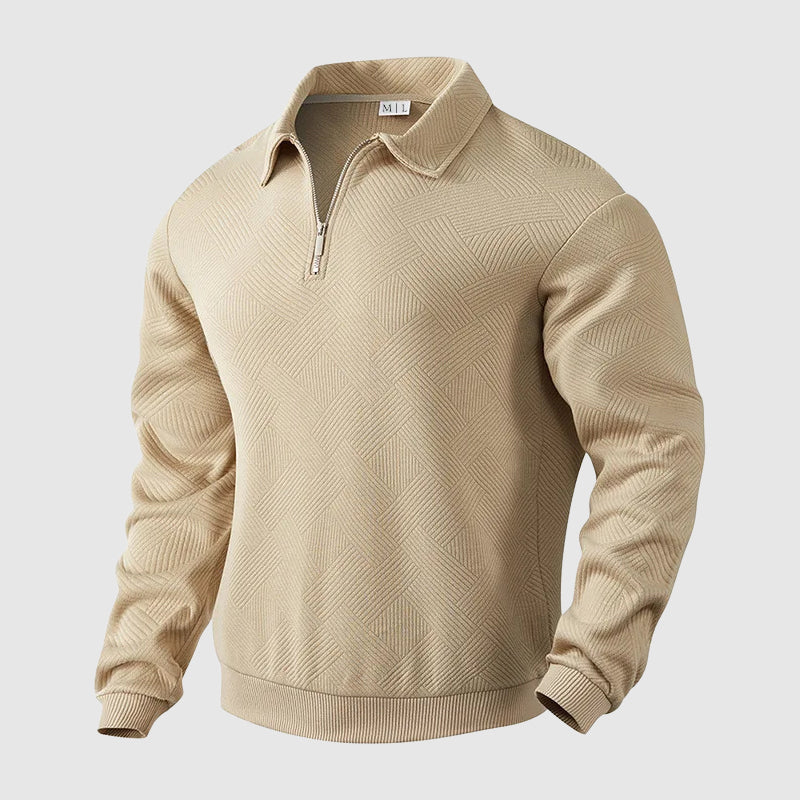 Felix Grant men's loose-fit polo sweater with zipper collar, long-sleeve urban style