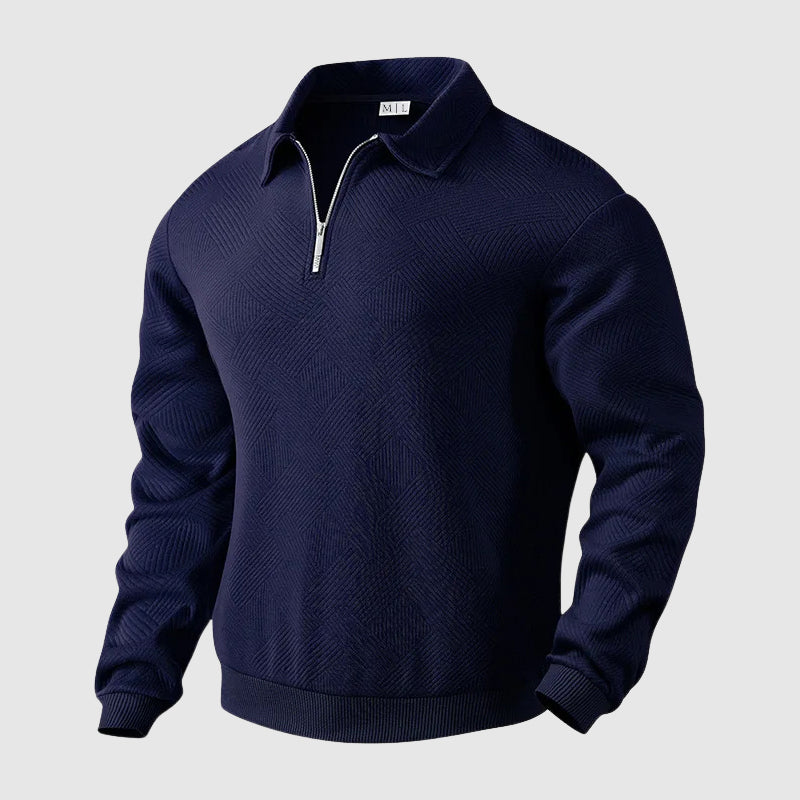 Felix Grant men's loose-fit urban polo sweater with modern zipper collar, long-sleeve polyester blend