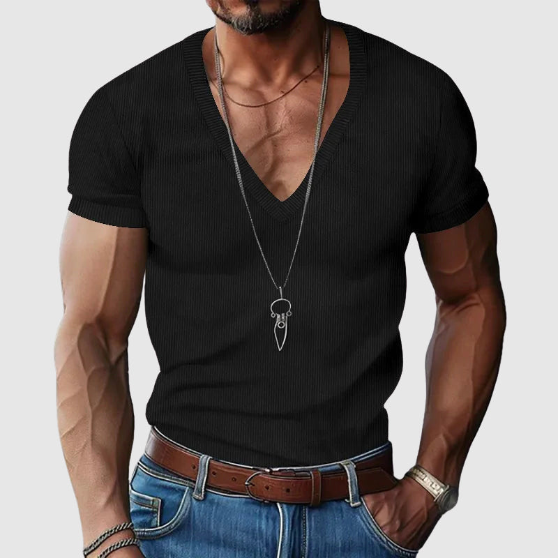 Felix Grant slim-fit V-neck casual shirt in breathable polyester blend for relaxed summer style