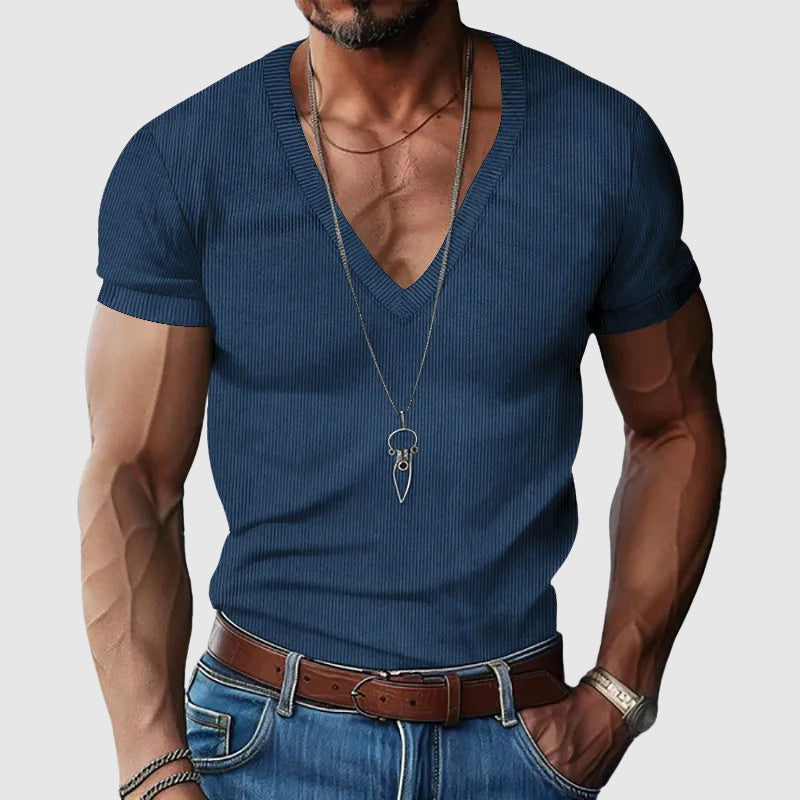 Felix Grant slim-fit V-neck casual shirt in breathable polyester blend for relaxed summer style