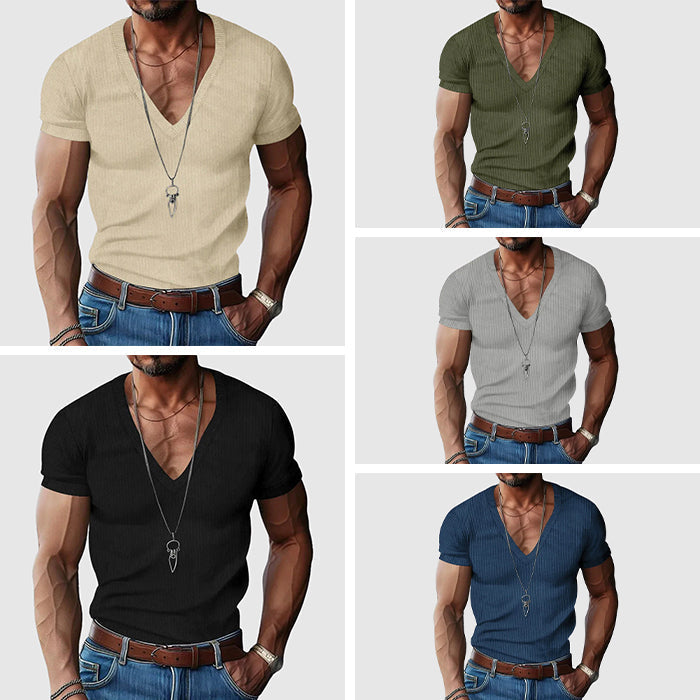 Felix Grant slim-fit v-neck casual shirt in breathable polyester blend for relaxed summer style
