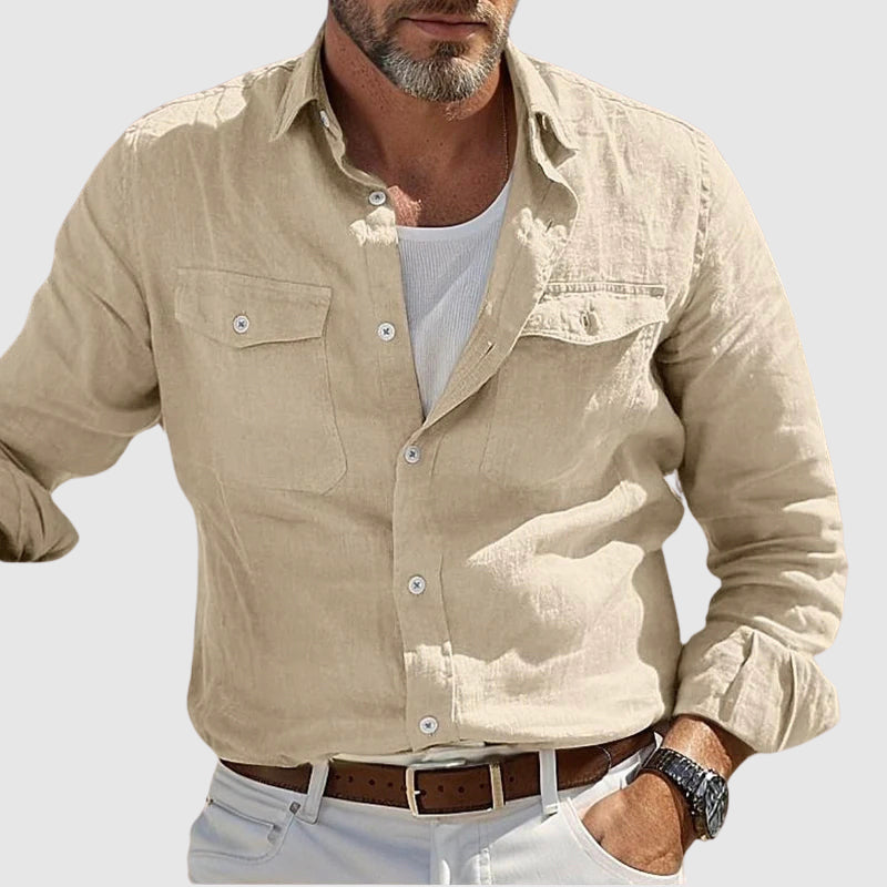 Felix Grant vintage linen cotton blend shirt with turn-down collar and classic button closure relaxed fit