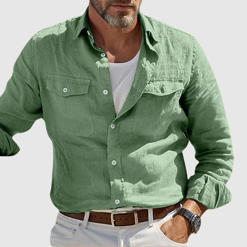 Felix Grant vintage linen cotton blend shirt with turn-down collar and classic button closure relaxed fit