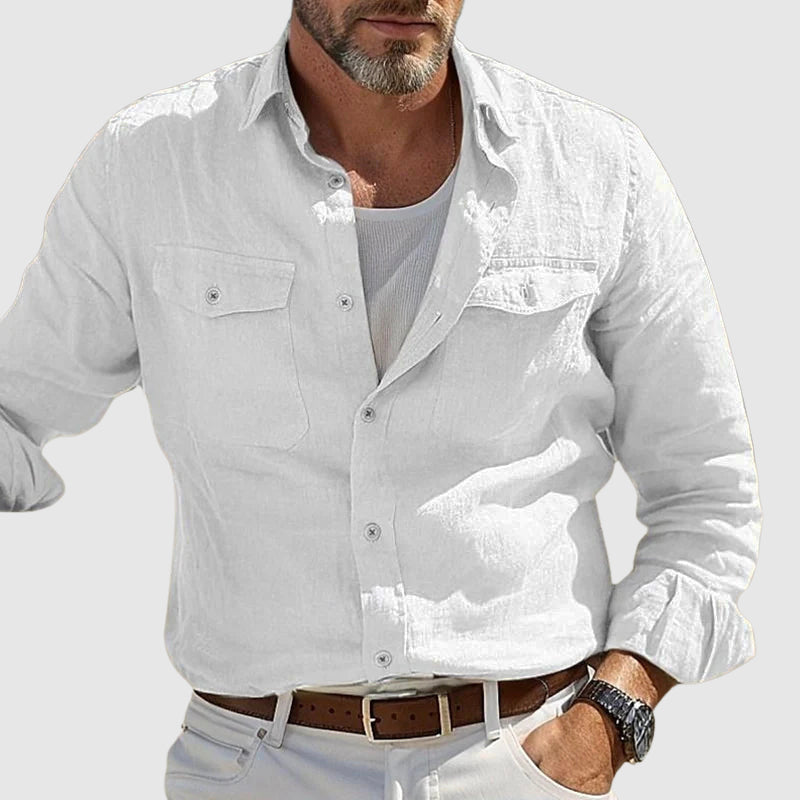 Felix Grant vintage linen cotton-blend shirt with turn-down collar and classic button closure, relaxed fit