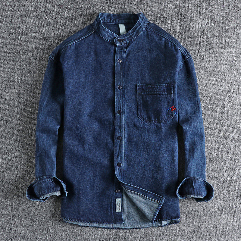 Felix Grant washed spring denim shirt in light blue with chest pockets and long sleeves