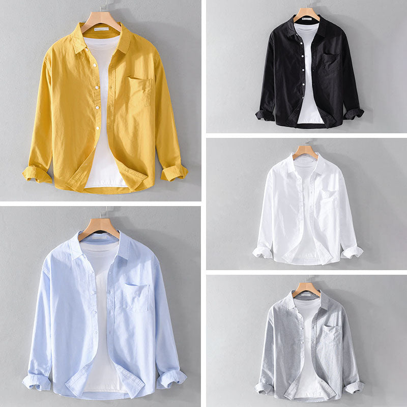 Felix Grant white cotton casual shirt with turn-down collar, long sleeves, and chest pocket