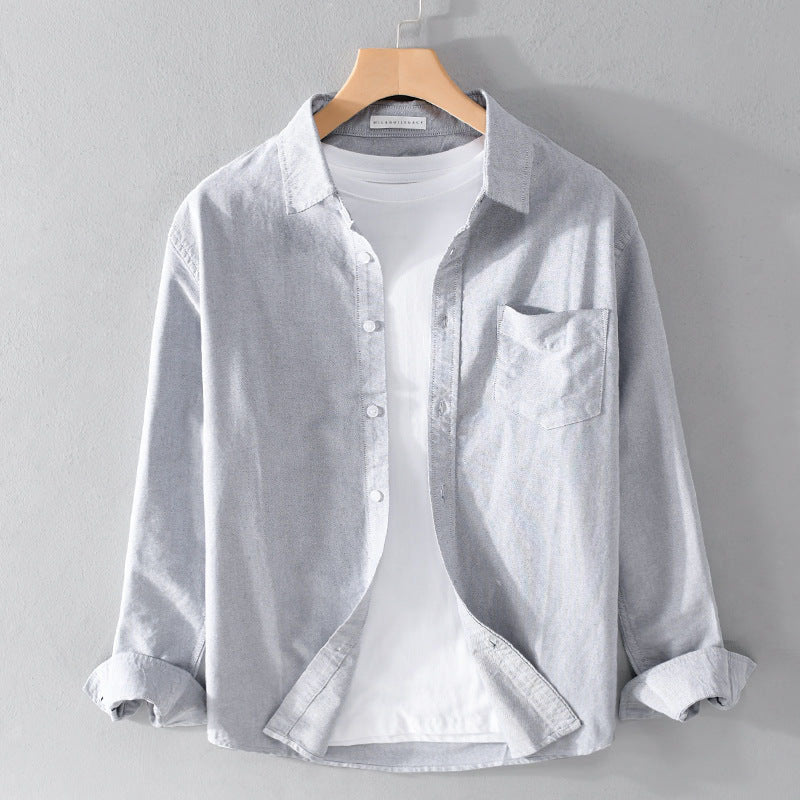 Felix Grant men's casual cotton shirt with turn-down collar, long sleeves, chest pocket, lightweight weekend style