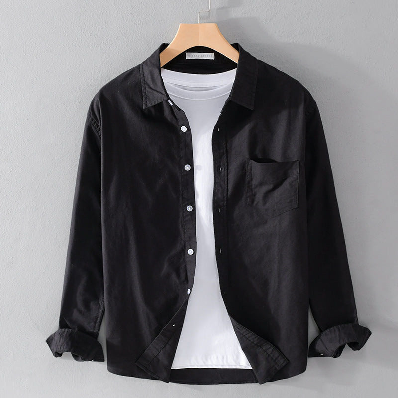 Felix Grant white cotton weekend shirt with turn-down collar, long sleeves, and chest pocket