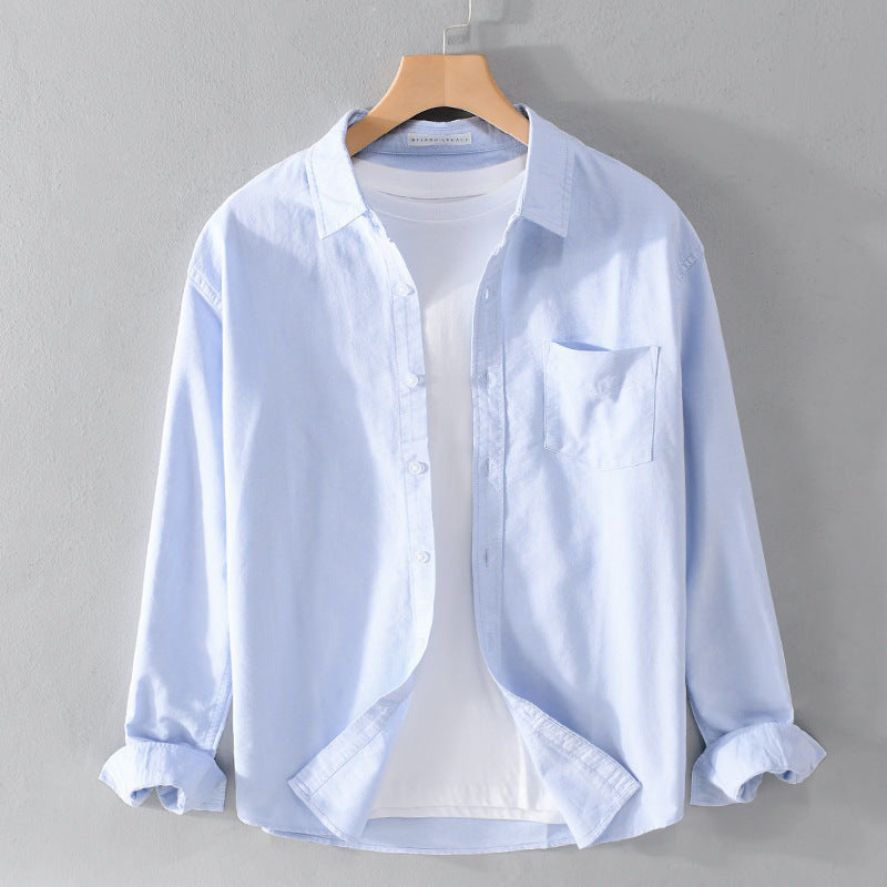 Felix Grant white cotton casual shirt with turn-down collar, long sleeves, and chest pocket