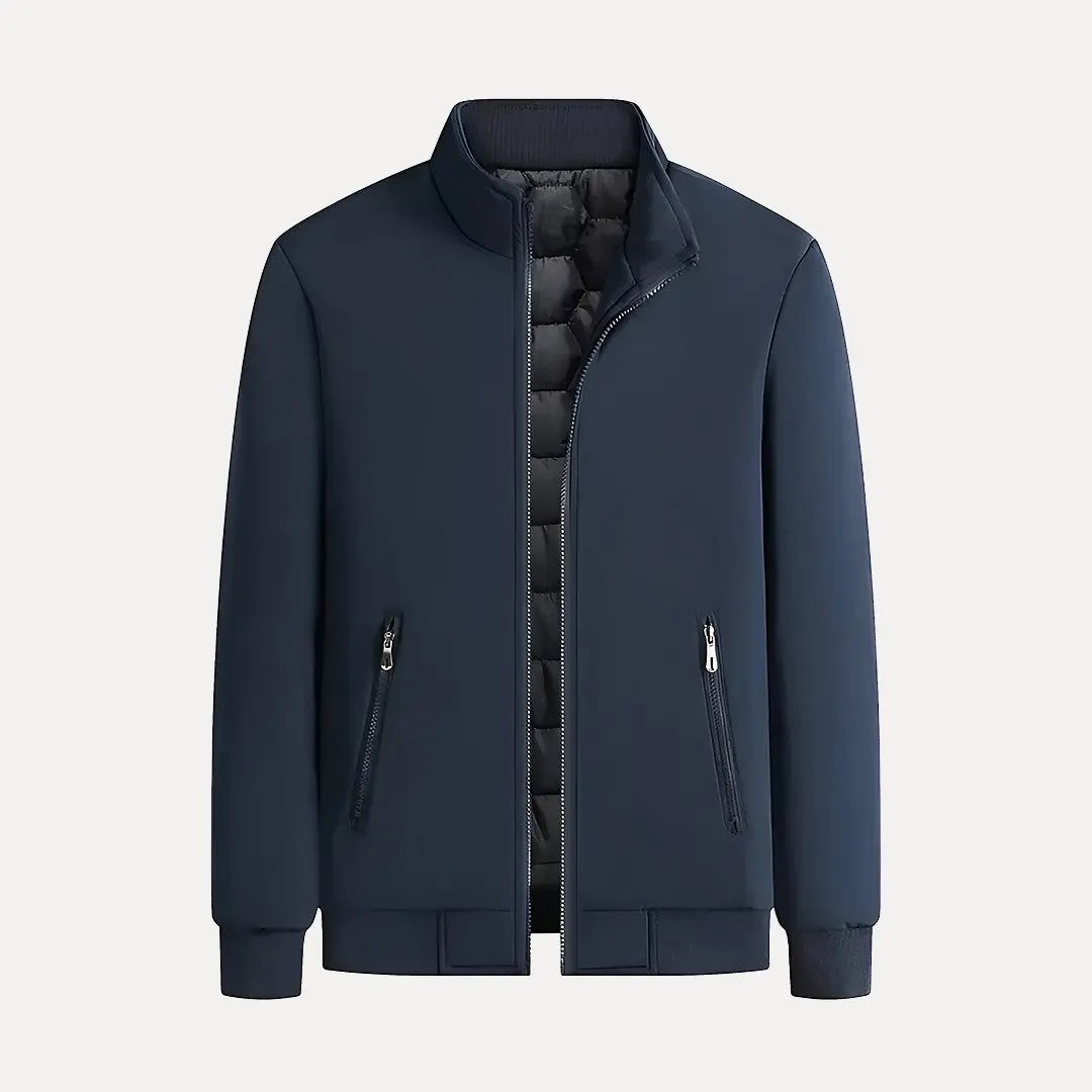 Felix black puffer jacket thick padded cotton solid color casual fit for autumn winter warmth