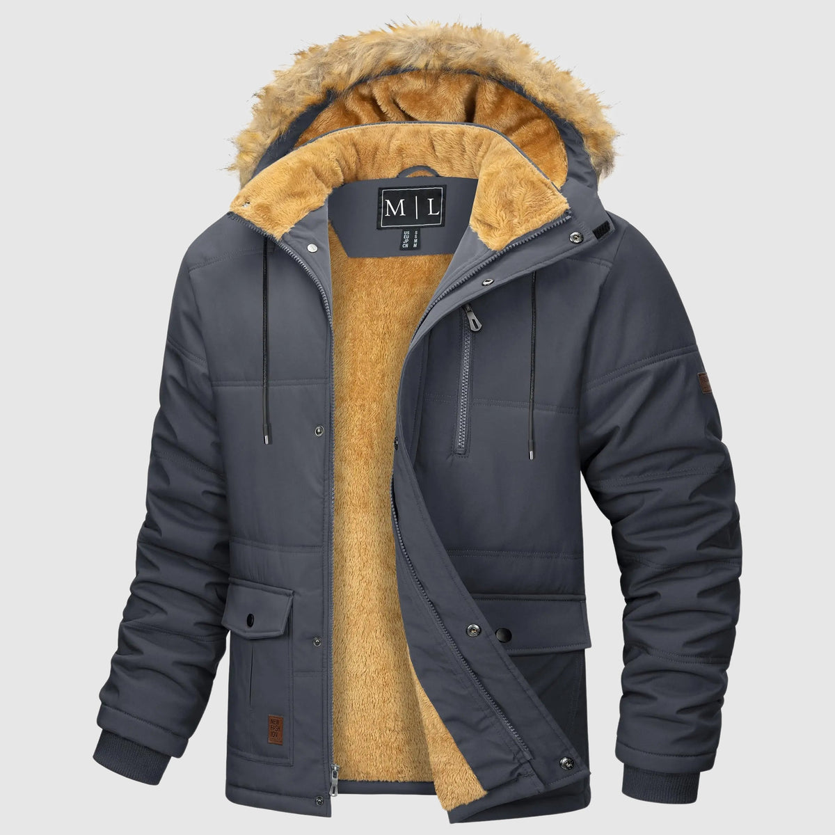 Felix Grant Shield navy fleece jacket detachable hood zip closure button detail casual outdoor style