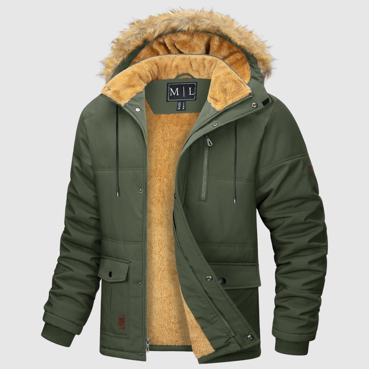 Felix Grant Shield navy fleece jacket detachable hood button detail modern zip closure
