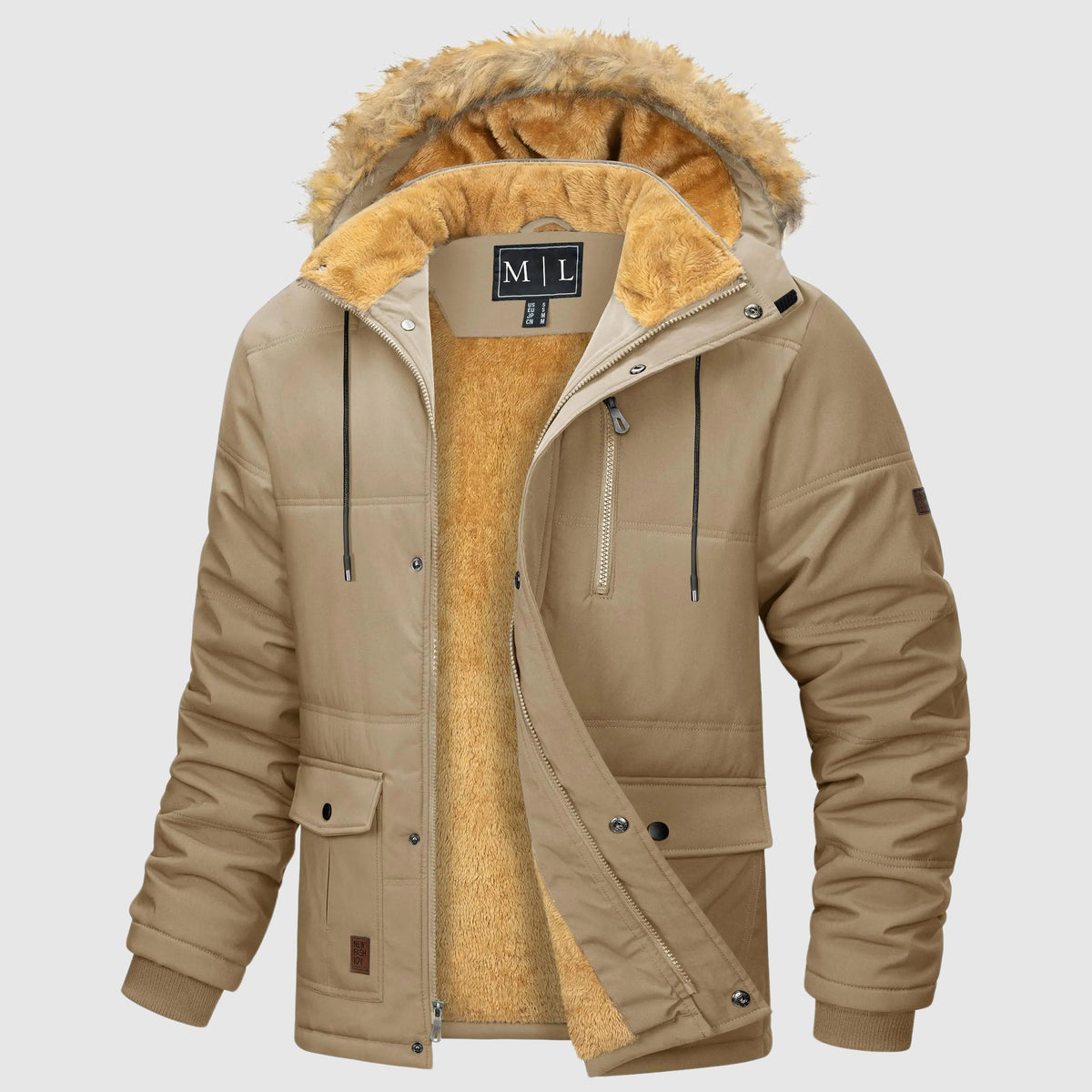 Felix Grant dark solid fleece jacket with detachable hood, zip closure, and button detailing
