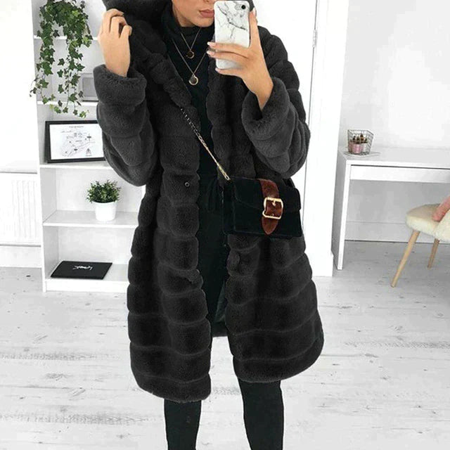 Women's elegant button-down faux fur plush coat by Wavlynn, timeless chic silhouette in luxe warmth